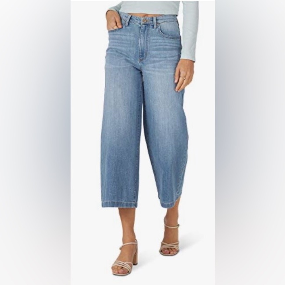 LEE High-Rise Wide Leg Cropped Jeans Light Blue Slightly Distressed Women’s 31